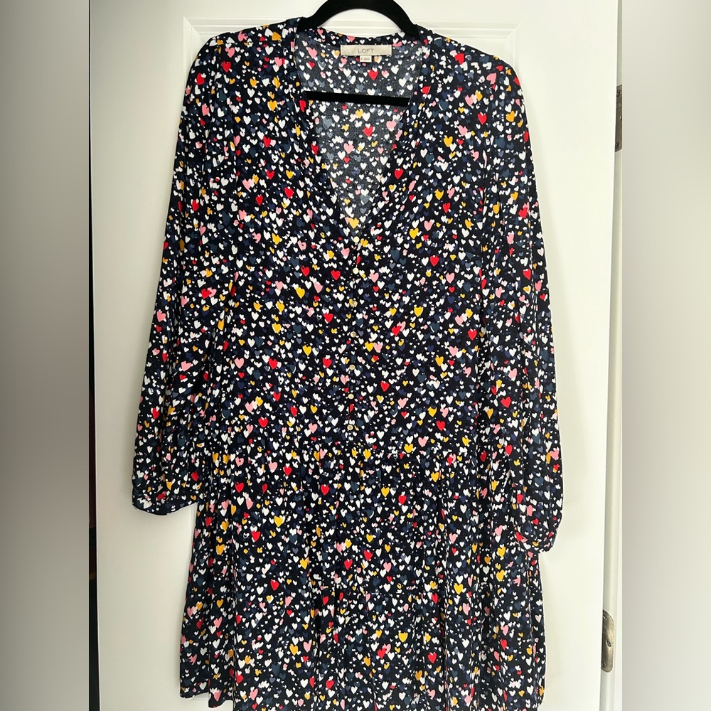 LOFT Navy/multicolor knee length dress